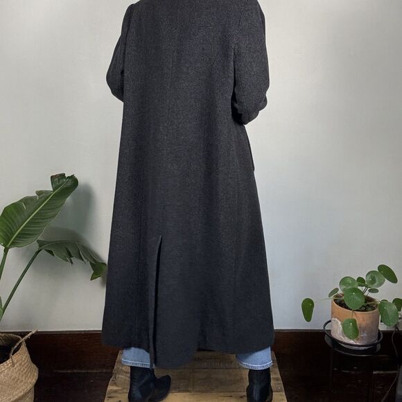Vintage 80s Adolfo Studio Charcoal Wool Double-Breasted Winter Trench Overcoat - Picture 5 of 13
